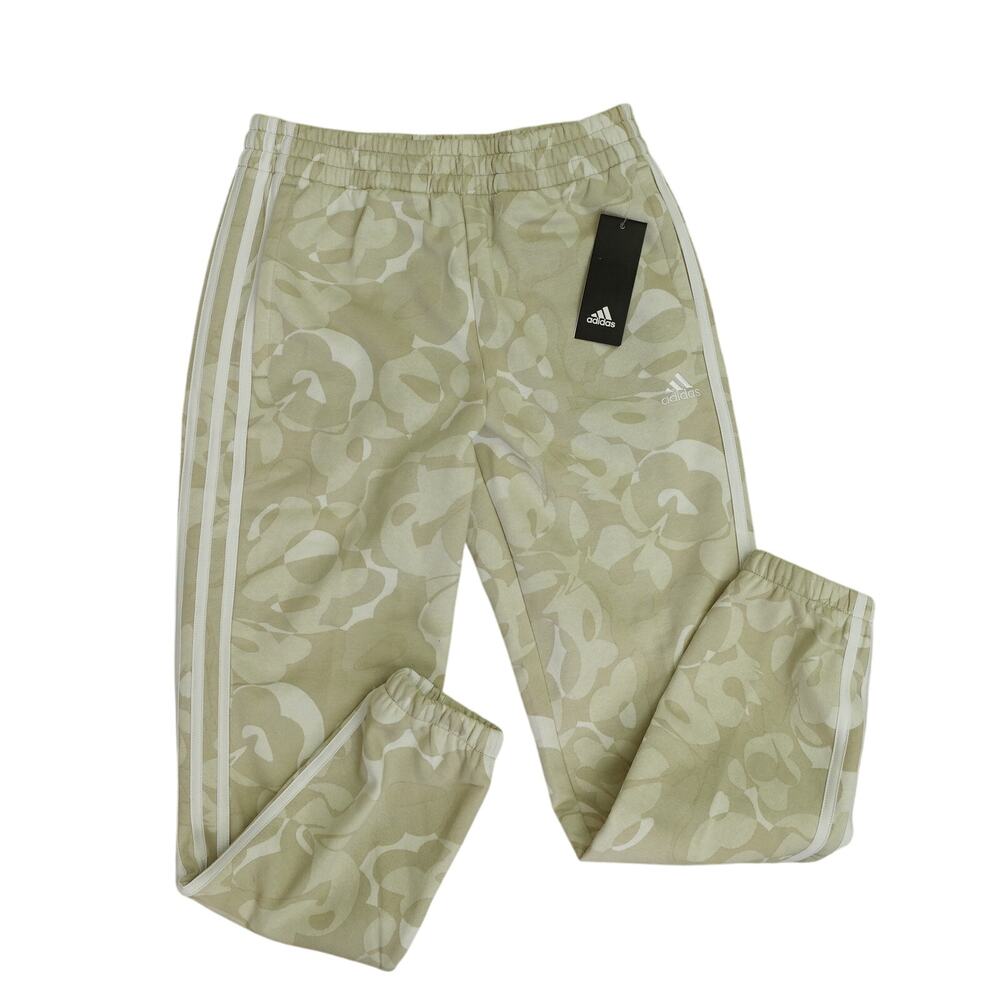 NWT adidas Big Girls 3-Stripe Fleece Jogger Pants Floral Camo Tan Size L/14